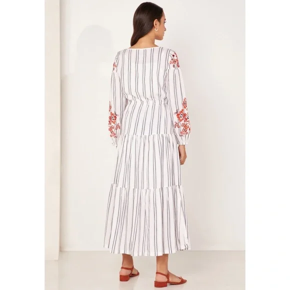 KAREN MILLEN Embroidered Sleeve Striped Dress Women